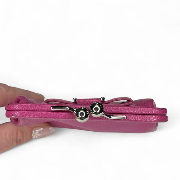 Coach Darcy Bow Kisslock Coin Purse in Pink Crossgrain Leather - Picture 7 of 7